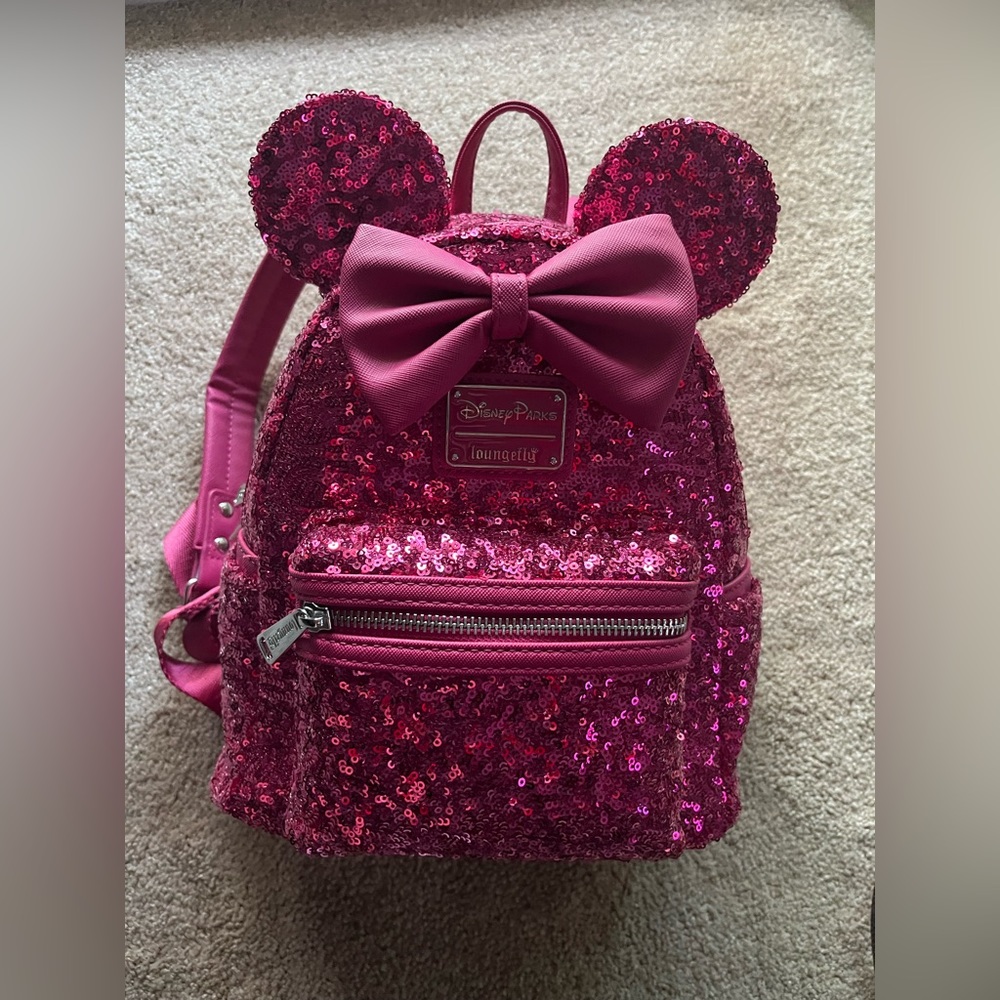 Disney loungefly magenta pink sequin backpack